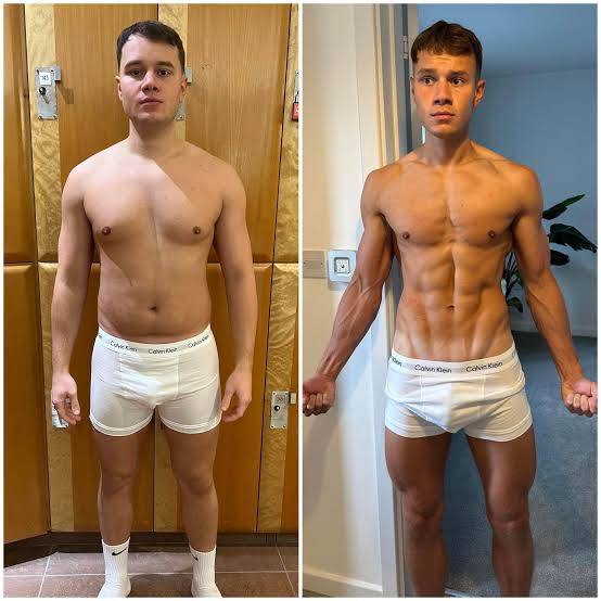 Side-by-side fitness transformation photos 1